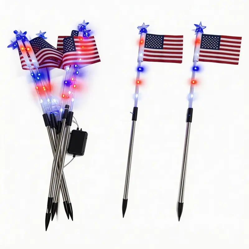 8 Solar American Flag Pathway Lights โ Red, White & Blue Yard Glow for 250th Independence Celebration ๐บ๐ธโจ